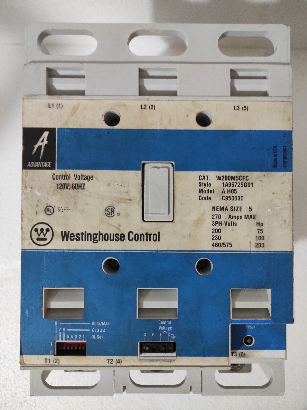Cutler-Hammer w200m5cfc / W200M5CFC Motor Starter / 120V, 60Hz,  270 AMPS